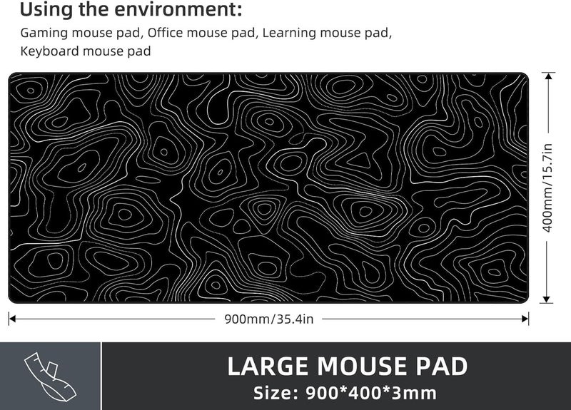 Rinaze Extra Large Gaming Mouse Pad with Black Topographic, XXL Mousepad, Big Mouse Mat Desk Pad, Non Slip Keyboard Pad for Gaming Computer Laptop PC Office Desk Accessories - Image 4
